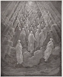 Boska Komedia (La Divina Commedia, La Divine Comedie), Paradiso, Canto 5: Zastęp niezliczonych świecących dusz w drugiej sferze – Dante Alighieri (1265-1321) – Ilustracja Gustave Dore (1832-1883)