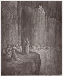Boska Komedia (La Divina Commedia, La Divine Comedie), Purgatorio, Canto 13: Sapia oczyszcza swoje winne życie - Dante Alighieri (1265-1321) - Ilustracja Gustave Dore (1832-1883)