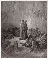 Boska komedia, Purgatorio, Pieśń 13: Dusze zawistnych - Dante Alighieri (1265-1321) - Ilustracja Gustave