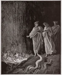 Boska Komedia (La Divina Commedia, La Divine Comedie), Purgatorio, Canto 25: Poeci w siódmym kręgu - Dante Alighieri (1265-1321) - Ilustracja Gustave Dore (1832-1883)