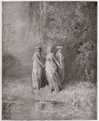 Boska komedia (La Divina Commedia, La Divine Comedie), Purgatorio, Canto 29: Dobroczynność, nadzieja i wiara – Dante Alighieri (1265-1321) – Ilustracja Gustave Dore (1832-1883)