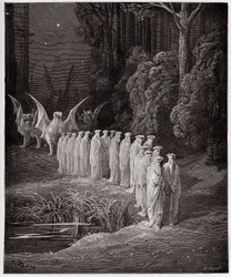 Boska Komedia (La Divina Commedia, La Divine Comedie), Purgatorio, Canto 29: 24 starszych w apokaliptycznej procesji - Dante Alighieri (1265-1321) - Ilustracja Gustave Dore (1832-1883)