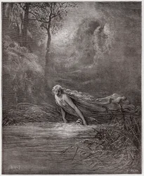 Boska komedia, Czyściec, Pieśń 31: Dante zanurzony w rzece Lete - autor: Dante Alighieri (1265-1321) - Ilustracja Gustave