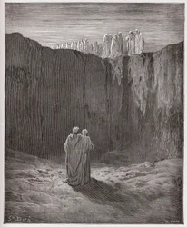 Boska Komedia (La Divina Commedia, La Divine Comedie), Purgatorio, Canto 3: Towarzystwo dusz na klifie - Dante Alighieri (1265-1321) - Ilustracja Gustave Dore (1832-1883)