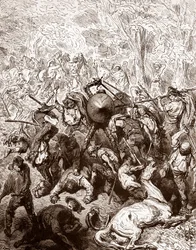Walka z poganiaczami mułów Yanguas Rycina Gustave