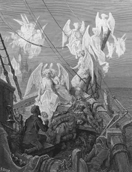 Żeglarz widzi bandę anielskich duchów, scena z „Szronu starożytnego marynarza” S.T. Coleridge, wyd. Harper und Brothers, Nowy Jork, 1876 (drewno)