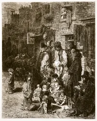 Wentworth Street – Whitechapel, z „Londynu, pielgrzymka”, napisana przez Williama Blancharda Jerrolda (1826-84) i grawerowana przez A. Bertranda, wyd. 1872 (grawerowanie)