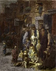 Wentworth Street, Whitechapel - z "Londyn, pielgrzymka", napisane przez Williama Blancharda Jerrolda (1826-94) - ilustracje Gustave Dore - 1872 -