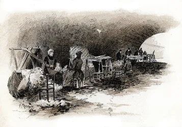 Cardeuses sous le Pont Marie (Pont-Marie) (Robotnicy grzebiący wełnę pod mostem Pont-Marie, Paryż) Paryż Rysunek Gustave