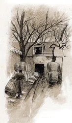 Wejście do piwnicy magazynów Bercy, Paryż Rysunek Gustave