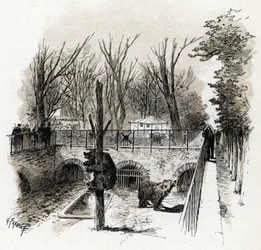 Widok na niedźwiedzią jamę w Zoo du Jardin des Plantes, Paryż Rysunek Gustave