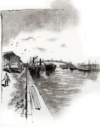 Widok kładki na Canal de la Villette, Paryż (Kładka na Canal de la Villette, Paryż) Rysunek Gustave