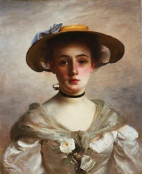 Portret młodej dziewczyny w słomkowym kapeluszu,