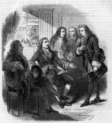 Spotkanie cara Rosji Piotra Wielkiego (1672-1725) z Wolterem (Francois Marie Arouet, dit) (1694-1778). Grawerowanie Gustave Janet