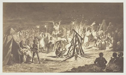 Bez tytułu [Obraz ogniska w Camp de Chalons przez Bénédicta Massona], 1857.