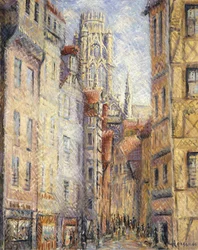 Rouen, ulica przy kościele; Rouen, ulica z kościołem, ok. 1920