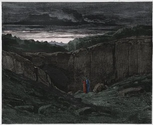 Piekło, pieśń 3: Wergiliusz i Dante u bram piekła, ilustracja do „Boskiej komedii” Dantego Alighieri, 1885