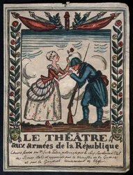 Teatr dla Armii Republiki, francuski żołnierz całujący rękę aktorki