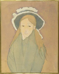 Dziewczyna w dużym kapeluszu i słomkowych włosach, 1910 (wc, gwasz i grafit na papierze)