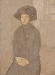 Młoda kobieta w dużym kapeluszu, ok. 1917-25 (olej na płótnie położony na płycie)
