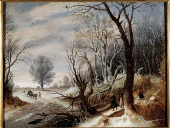 Obraz pejzażu śnieżnego autorstwa Gysbrechta Lytensa (1586-1656) XVII wiek. Muzeum Sztuk Pięknych w Quimper