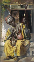 ""Fumeur de pipe a eau"" (narghile) (Palacz fajki wodnej) Peinture de Gyula Tornai (1861-1928) Olej na drewnie 1903 Wym. 58x34 cm Kolekcja prywatna
