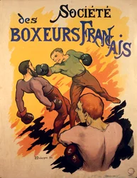 Societe des Boxeurs Francais, francuscy bokserzy reklamująca ilustracja autorstwa Delaspre