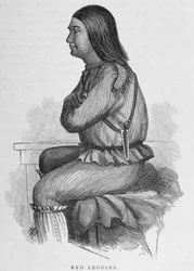 Czerwone Legginsy, szef Fort Yukon, z „Alaski i jej zasobów”, autorstwa Williama H. Dalla, grawerowane przez Johna Andrew, wyd. 1870
