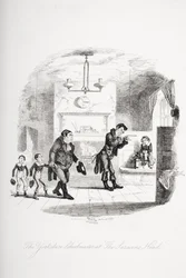 Nauczyciel z Yorkshire na czele Saracenów, ilustracja z „Nicholas Nickleby” Charlesa Dickensa (1812-70) opublikowana w 1839 r.