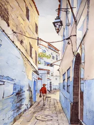 Gość, Chefchaouen, Maroko, ok. 2024 r. (akwarela i tusz)