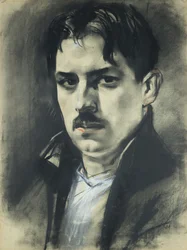 Autoportret (pasel z białymi i czerwonymi refleksami)