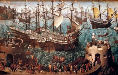Zaokrętowanie Henryka VIII (1491-1547) w Dover na galionie Henri Grace a Dieu” z okazji handlu podpisanego z Franciszkiem I (Camp du Drap d
