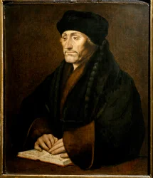 Portret Didiera Erasme (Erasmus z Rotterdamu) (1469 - 1536), holenderskiego humanisty. Obraz według oryginału Holbeina Hansa Młodego (1497-1543) Galleria Sabauda Turyn ©Luisa Ricciarini/Leemage