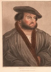 Autoportret artysty Hansa Holbeina w Pałacu Kensington. ,1812 (grawerowanie)