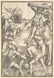 Podwyższenie krzyża, verso: Podniesienie krzyża, ze Speculum Passionis Domini..., 1507.