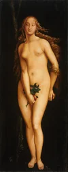 Eve - Peinture de Hans Baldung (1484-1545) - 1525-1526 - Olej na drewnie - 208x83,5 - Muzeum Perfum, Budapeszt