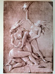 Trzy czarownice, rysunek Hansa Baldunga, zwanego Grienem (1484-1545)