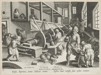 Politura Armorum (Ręce polerskie), płyta 17 z serii Nova Reperta (Współczesne odkrycia) ok.1588 (grafika na papierze czerpanym)