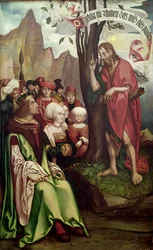 Jan Chrzciciel głoszący kazania przed Herodem, z Tryptyku św. Jana, 1514 (tempera na płycie)