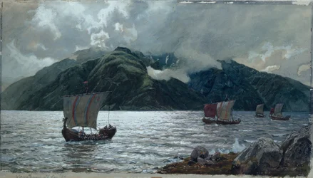 Statki Wikingów, Sognefjord (akwarela, długopis, ołówek i gwasz na papierze)