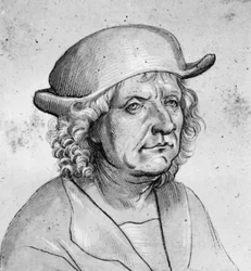 Portret złotnika Jörga Selda w profilu w trzech czwartych po prawej