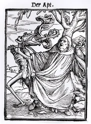 مرګ او ایبټ، د "مرګ نڅا" څخه، د هانس لوتزلبرګر لخوا نقاش شوی، c.1538 پولی