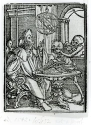 Śmierć i astronom, z „Tańca śmierci”, sztychowane przez Hansa Lutzelburgera, ok. 1538