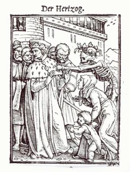 Śmierć i książę, z „Tańca śmierci”, sztychowany przez Hansa Lutzelburgera, ok. 1538