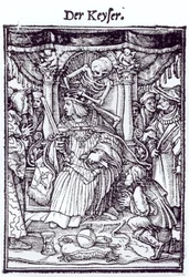 Śmierć i cesarz, z „Tańca śmierci”, rycina Hansa Lutzelburgera, ok. 1538