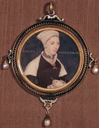Miniaturowy portret Jane Small, dawniej pani Robert Pemberton, ok. 1540 (wc na welinie osadzony na karcie do gry)
