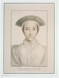 Portret królowej Anny z Kleve (1515-57) rytowany przez Francesco Bartolozziego (1727-1815) opublikowany 1796
