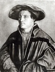 Portret mężczyzny w czerwonym kapeluszu, ok. 1530 (kreda i wc na papierze)