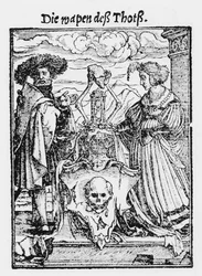 Pudełko umarłych z „Tańca śmierci”, sztychowane przez Hansa Lutzelburgera, ok. 1538
