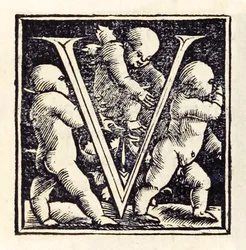 Iluminowane „V” z trzeciego wydania „Utopii” Sir Thomasa More